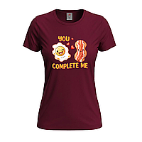 Бордовая женская футболка You complete me яичница и бекон (23-3-50-бордовий)