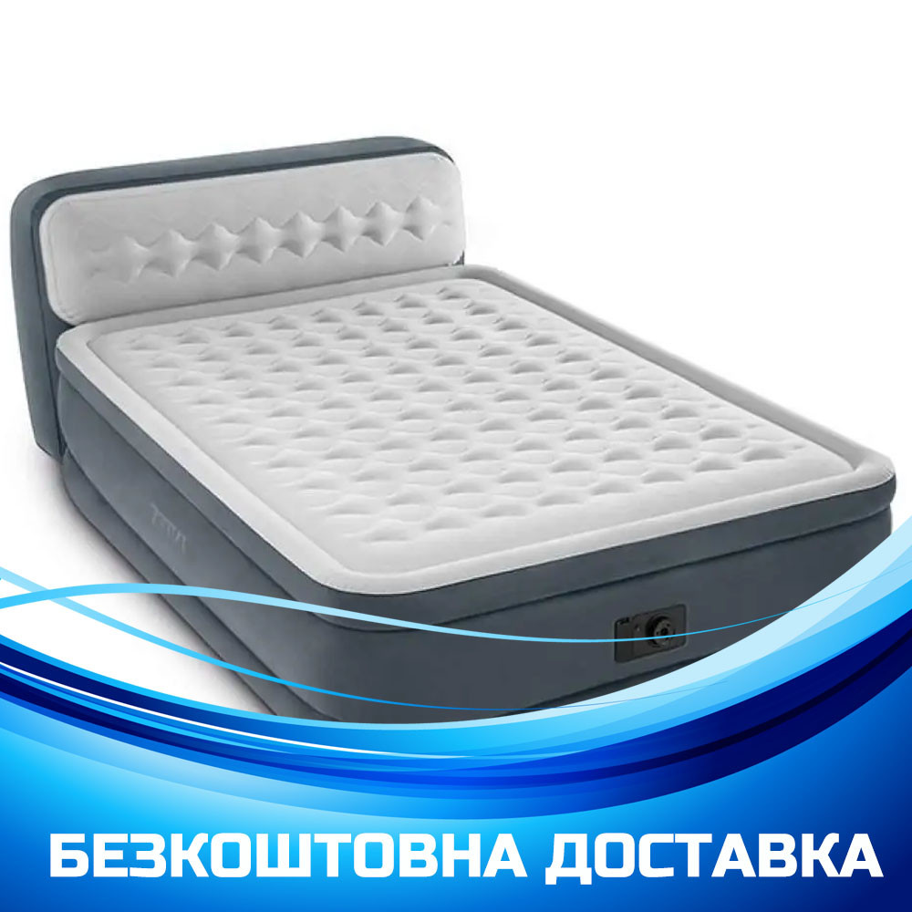 Надувне двоспальне ліжко Intex 64448 Сірий (152 х 236 х 86 см) з вбудованим електричним насосом, фото 1