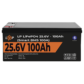 Акумулятор LP LiFePO4 24V (25,6V) - 100 Ah (2560Wh) (Smart BMS 100А) з BT пластик для ДБЖ