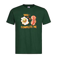 Темно-зеленая мужская/унисекс футболка You complete me яичница и бекон (23-3-50-темно-зелений)