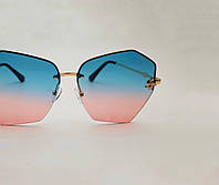 Солнцезащитные очки женские Gucci (Гуччи) ромбы зеркальные голубые, полуободковые стильные очки металлические