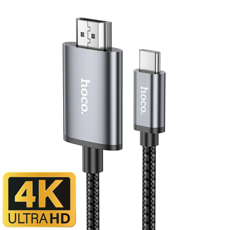 Кабель Type-C на HDMI конвертер перехідник HOCO HD on-screen cable (2м, 4K 30Hz). Black, фото 1