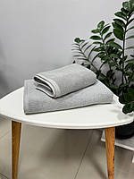 Набор полотенец махровых Аврора, набор 2 полотенца банное и для лица 100% хлопок светло-серые