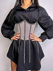 Ошатний жіночий корсет із бахромою зі стразів на шнурівці в кольорах (р. S-M) 6618612Е