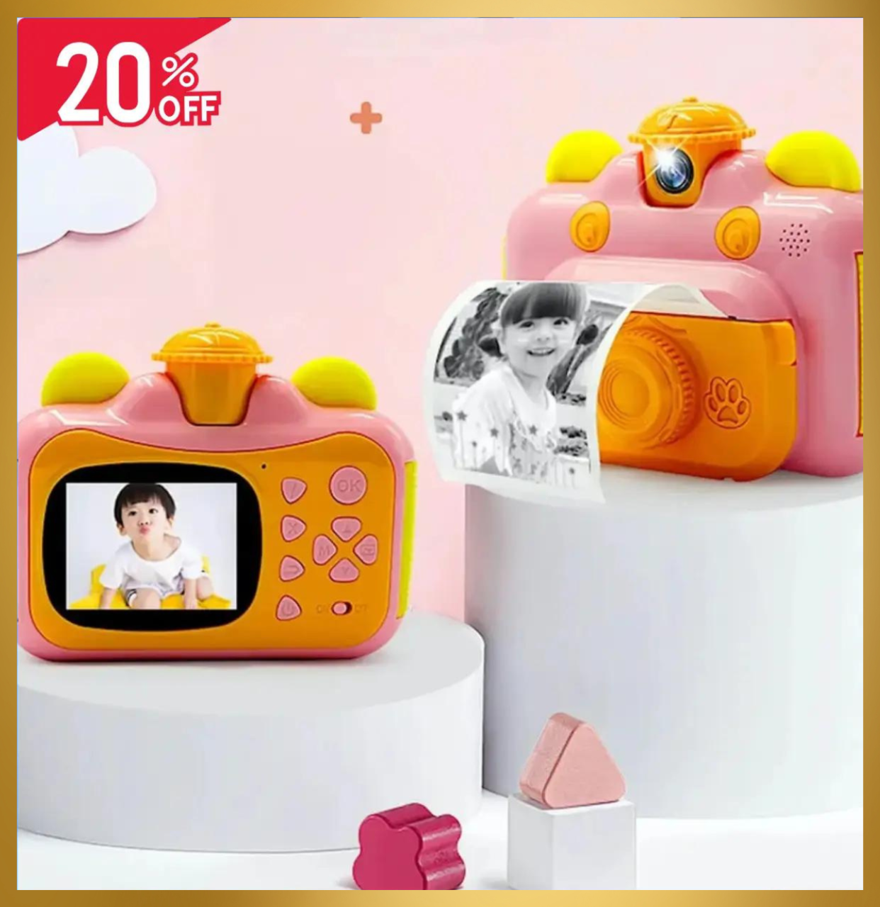 Детская цифровая камера в виде игрушки 12 МП 1080P с функцией мгновенной печати фотоапарат розовый gol - фото 1 - id-p2152852988