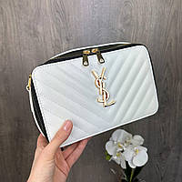 Стильная женская мини сумочка стиль Yves Saint Laurent каркасная, сумка для девушек стеганная Белый с золотом