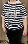 Гарна стильна бавовняна жіноча футболка Gertie смугаста з капюшоном, Розмір 50,52,54, 56, фото 9