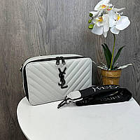 Стильная женская мини сумочка стиль Yves Saint Laurent каркасная, сумка для девушек стеганная Серый