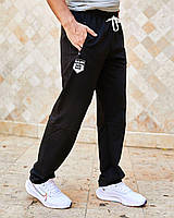 Стильные мужские спортивные брюки черные на резинке,прямые модные спортивные штаны двунитка