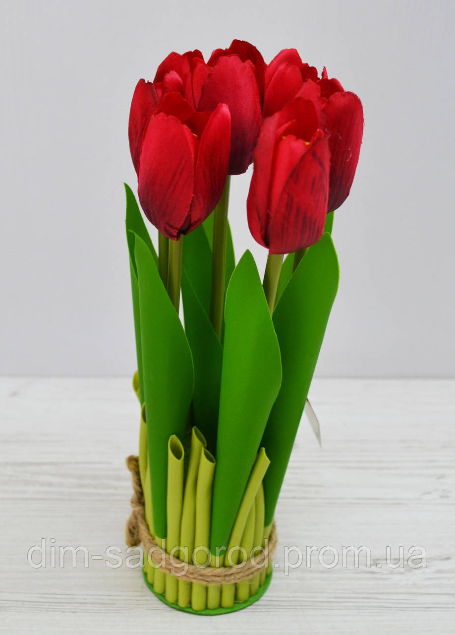 Штучна композиція тюльпани бордові H26см