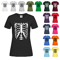 Черная женская футболка Со скелетом на Halloween (23-4-5)