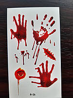 Временная тату "Кровавые руки" - размер стикера 10*6см
