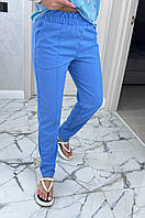 Классические брюки женские на резинке голубые брюки летние трикотажные штаны женские зауженные на лето