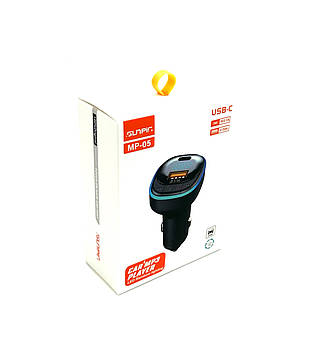 FM модулятор SUNPIN MP-05 Bluetooth + заряджання Fast Charger + Type C PD Чорний