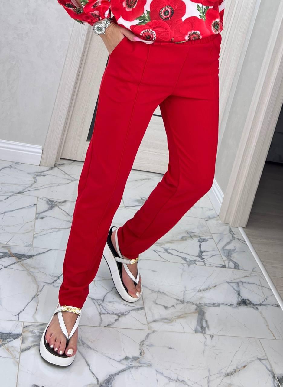 Класичні брюки жіночі на резинці брюки червоні літні трикотажні штани жіночі звужені на літо, фото 1