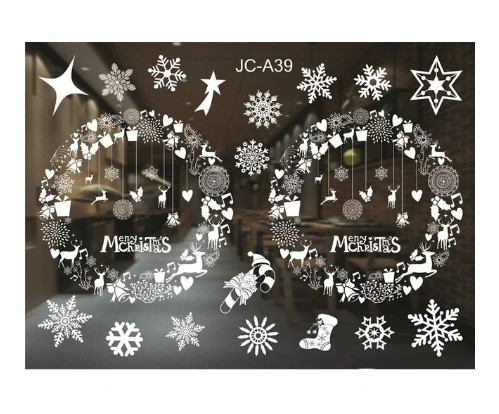 Наклейки для вікон новорічні Merry Christmas віночки 50 на 70 см білий