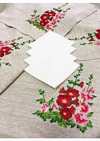 Вишитий столовий комплект "Мальви" (Скатертина + 6 серветок) (2,20*1,40)