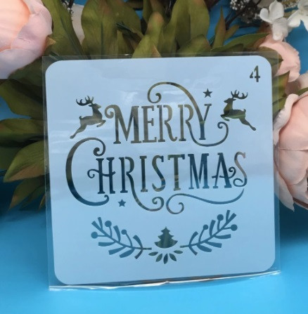Новий рік трафарет Merry Christmas 13 на 13 см сірий
