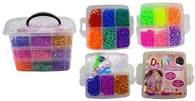 Набір гумок для плетіння браслетів 1500шт — 15 кольорів + міні станок, рогатки, гачки, кліпси 2201 KNZ