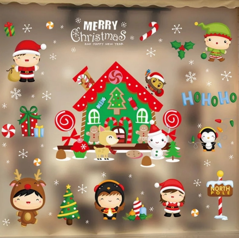 Наклейки на вікно новорічні Merry Christmas 50 на 70 см різнобарвний