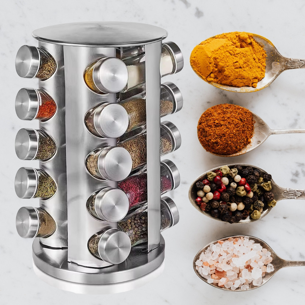 Спецівниця 20 скляних ємностей SpiceSet на круглій обертовій підставці набір для спецій і приправ