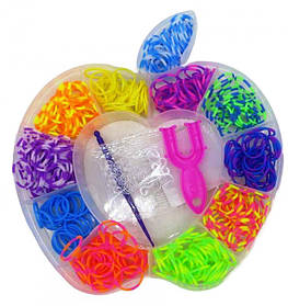 Набір гумок для плетіння браслетів 550шт — 11 кольорів + рогатка, гачок, кліпси 2201-3 KNZ