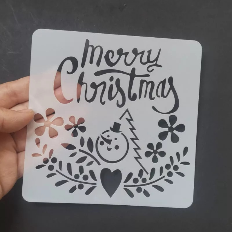 Трафарет на вікна до нового року Merry Christmas 13 на 13 см сірий