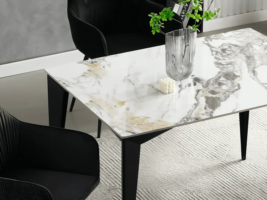 Стіл NORMAN CERAMIC 120*90 gold Phoenix глянець/чорний каркас