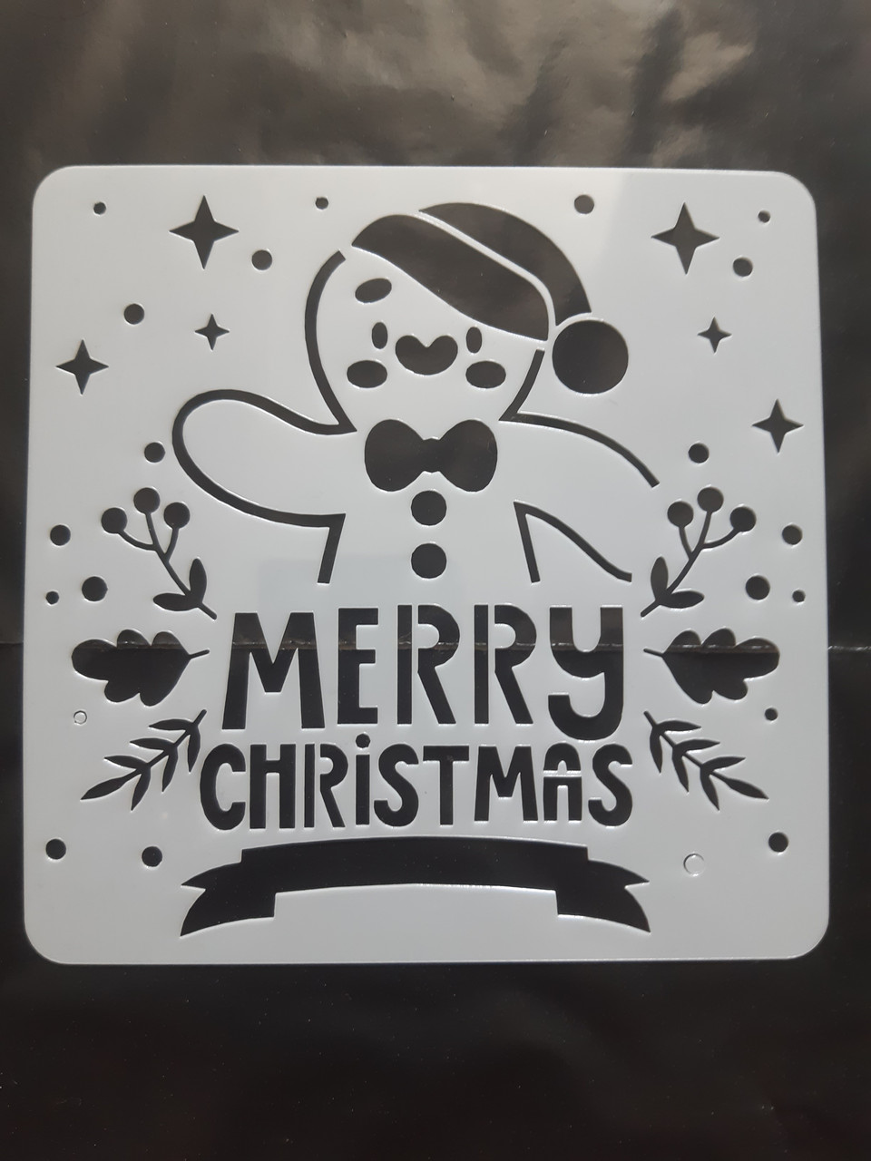 Трафарет новорічний Merry Christmas 15 на 15 см сірий