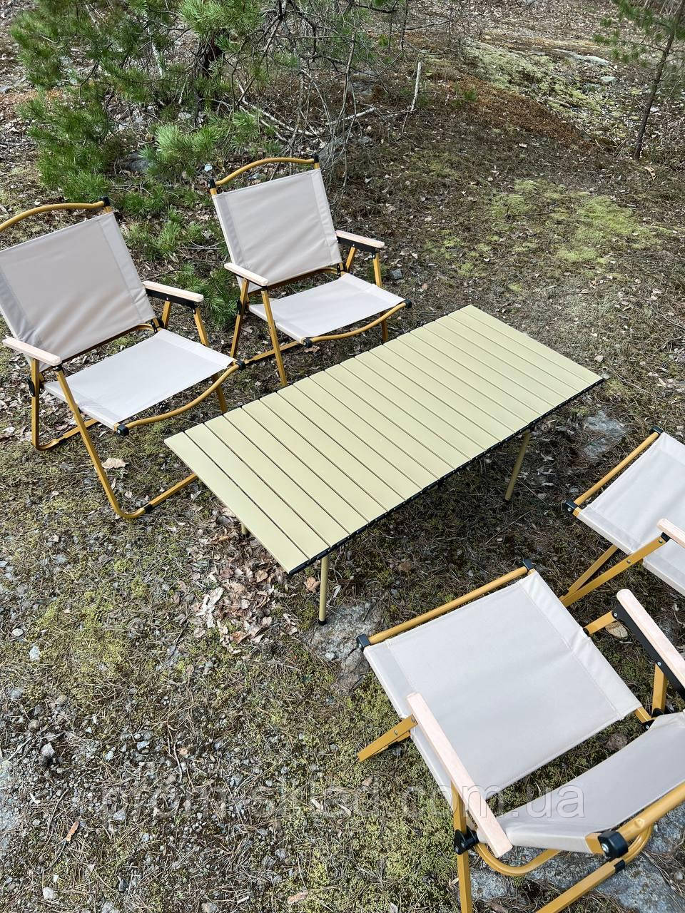 Стіл та стільці для пікніка. Комплект туристичний. Колір бежевий, фото 1