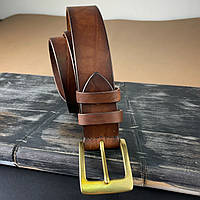 Кожаный ремень ручной работы коньячного цвета TsarArt 38мм латунь