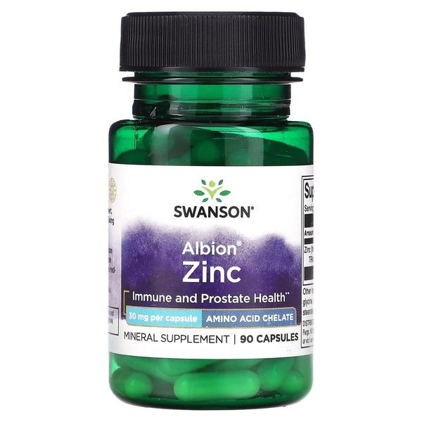 Цинк (Хелатний гліцинат цинку) - Swanson Albion Zinc 30 mg / 90 capsules