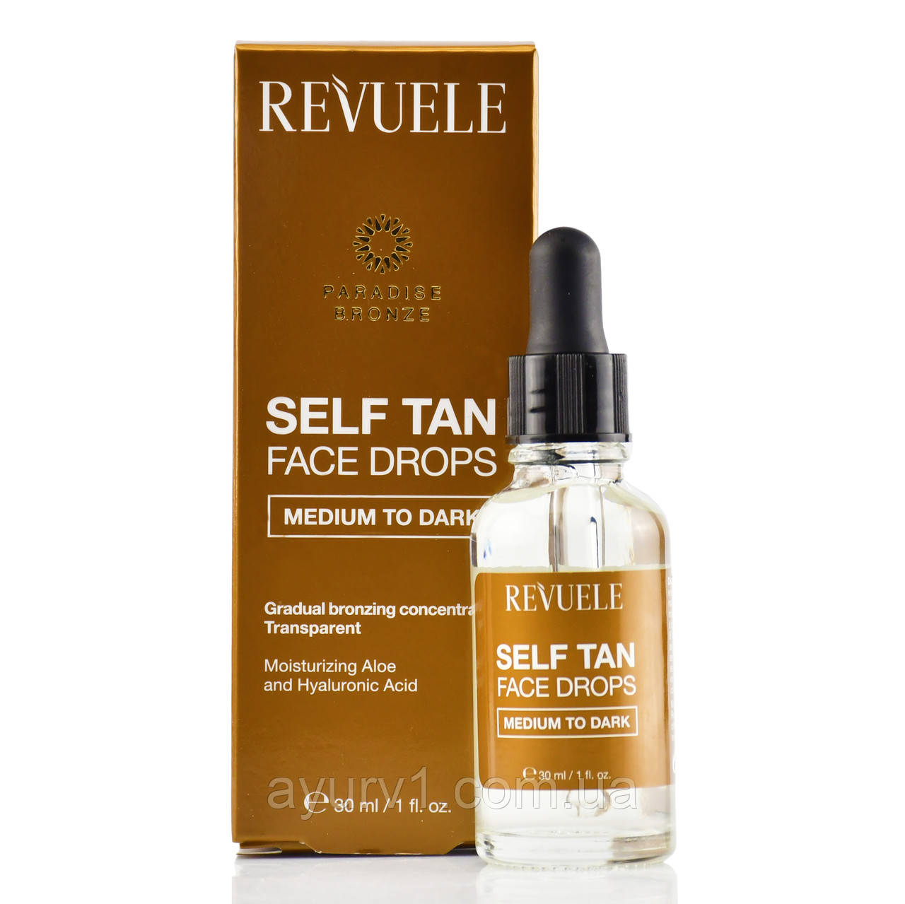 Краплі для автозасмаги обличчя від середнього до темного, Face Drops, Self Tan, Revuele, 30 ml