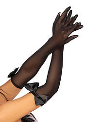 Довгі рукавички з атласними бантиками Leg Avenue Opera length bow top gloves Black