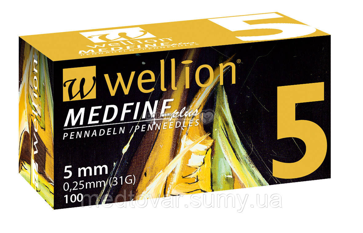 Універсальні голки Wellion MEDFINE plus для інсулінових шприц-ручок 5мм (31G x 0,25 мм) 100 шт - фото 1 - id-p2153786641