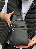 Шкіряна сумка-слінг 18х32х7 / рюкзак через плече / нагрудна сумочка для чоловіка / чорна, фото 8