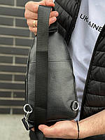 Шкіряна сумка-слінг 18х32х7 / рюкзак через плече / нагрудна сумочка для чоловіка / чорна, фото 4