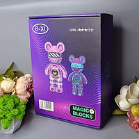 Светящийся конструктор Magic Blocks мишка Bearbrick "Kisses", Светящиеся Лего мишка с очками 4031 деталь