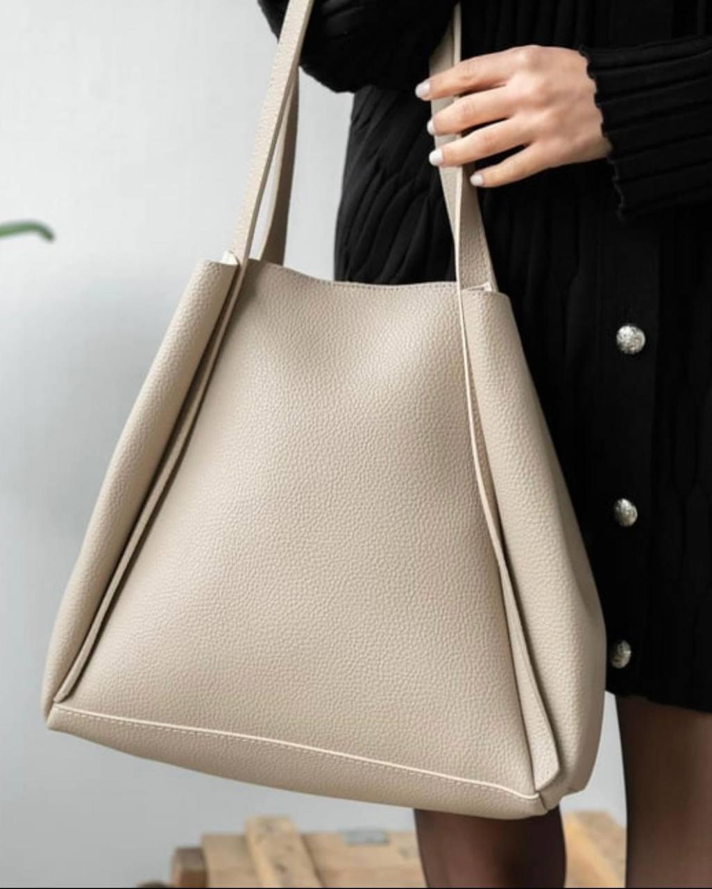 Жіноча стильна сумка екошкіра чорниця, бежевий