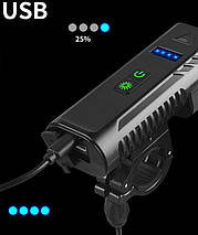 Велофонар 4xT6 1000Lum + сигналізація + PowerBank 2400mAh (3 в 1) фара від USB, фото 4