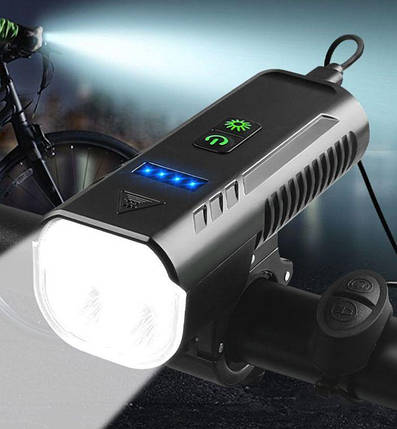 Велофонар 4xT6 1000Lum + сигналізація + PowerBank 2400mAh (3 в 1) фара від USB, фото 1