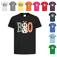 Черная детская футболка С надписью BOO на Хэллоуин (23-4-18)