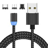 Магнитный кабель для зарядки 1м, Lightning, Type-C, Micro USB, M3 / Шнур для зарядки с подсветкой