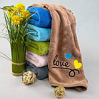 Большое банное полотенце люблю Украину махровая микрофибра 140х70, мягкое впитывающее полотенце