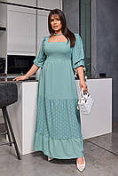Женское длинное вечернее платье из прошвы большого размера Фисташковое