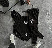 Спортивный костюм премиум качество черный мужской весна осень/Комплект худи штаны трикотажный повседневный