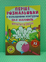 БАО Перші розмальовки з кольоровим контуром для малюків Фрукти та овочі 32 великі наліпки