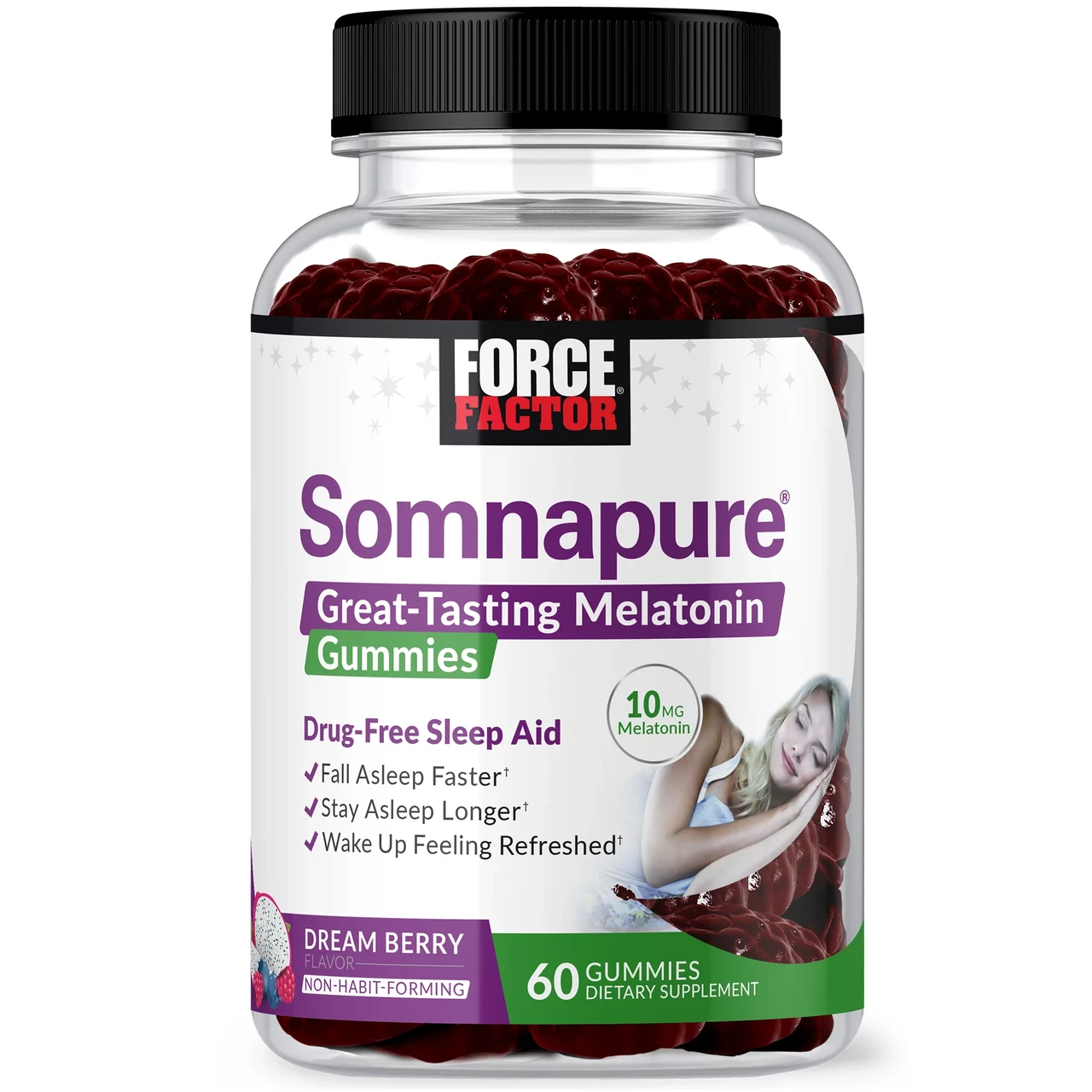 Мелатонін - Force Factor Somnapure Gummies Melatonin Dream Berry 10 mg, 60 жувальних цукерок, фото 1