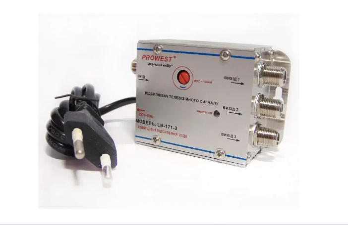 Підсилювач для ефірного та кабельного сигналу 20Дб 3виходу (IN 1 OUT 3 20dB) LB-171-3, фото 1