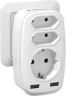 Фільтр мережевий, трійник, зарядка 5 в 1 LENCENT USB Power Strip Plug 4000W